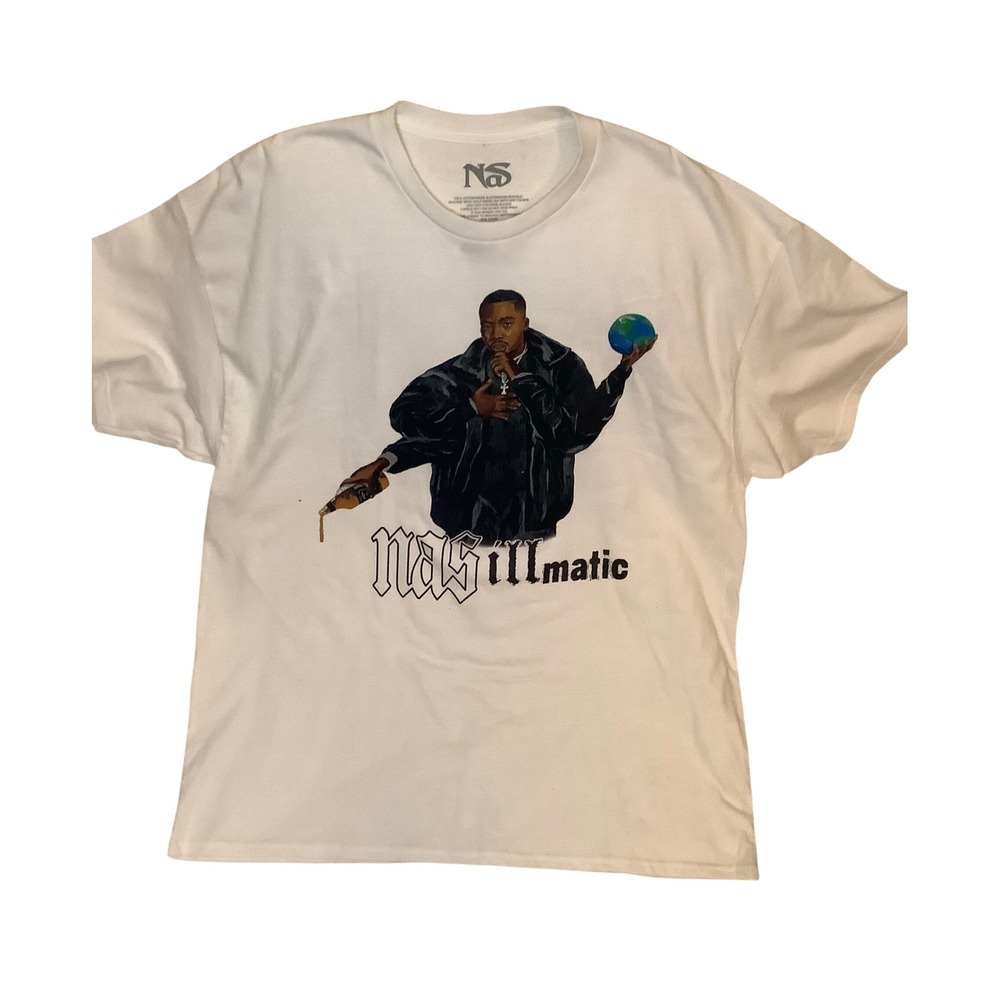 Nas Illmatic Graphic T-Shirt Mens White Hip Hop Rap Tee Short Sleeve XL